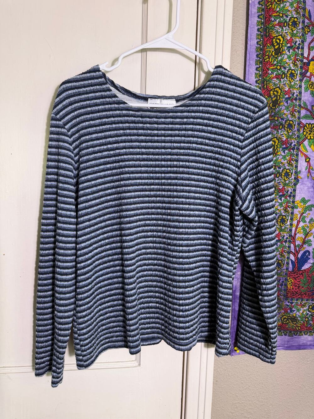 Soft Works Montreal Striped Ribbed Top Blue Black Long Sleeve 90s Y2K